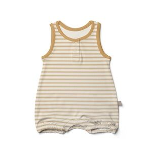 Guomi mustard yellow and White Striped Baby Romper 6/12m